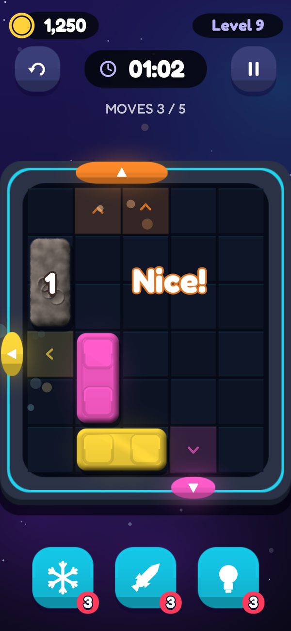 A level in progress with pink and yellow blocks and an asteroid