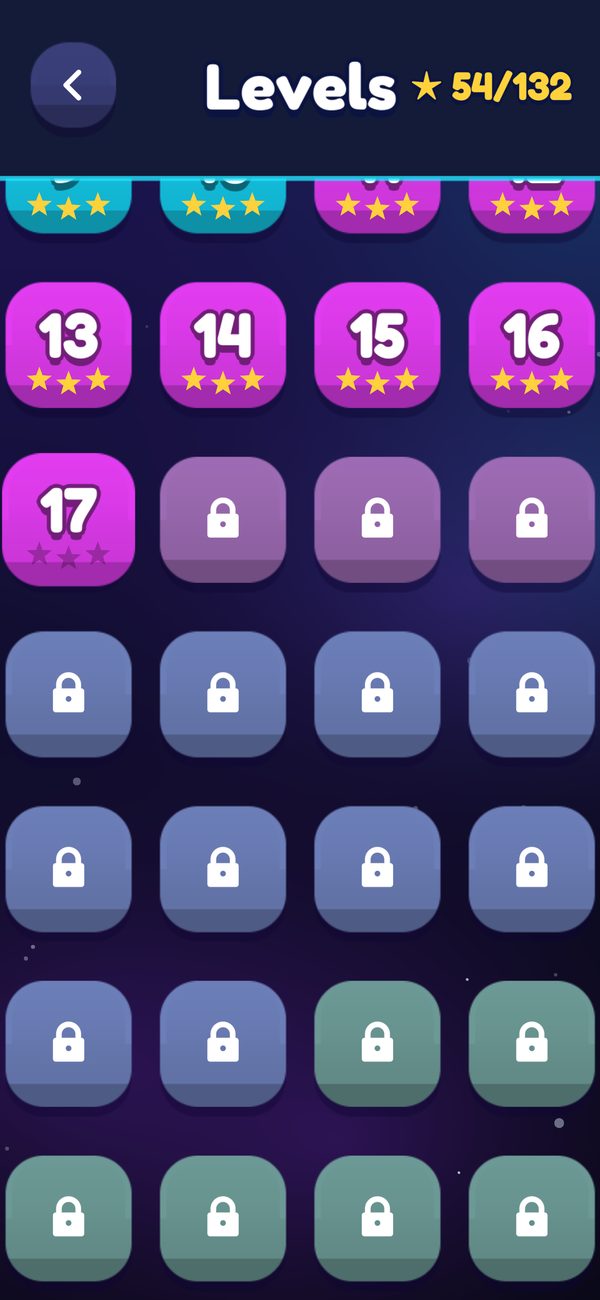 Level map with stars earned on each level